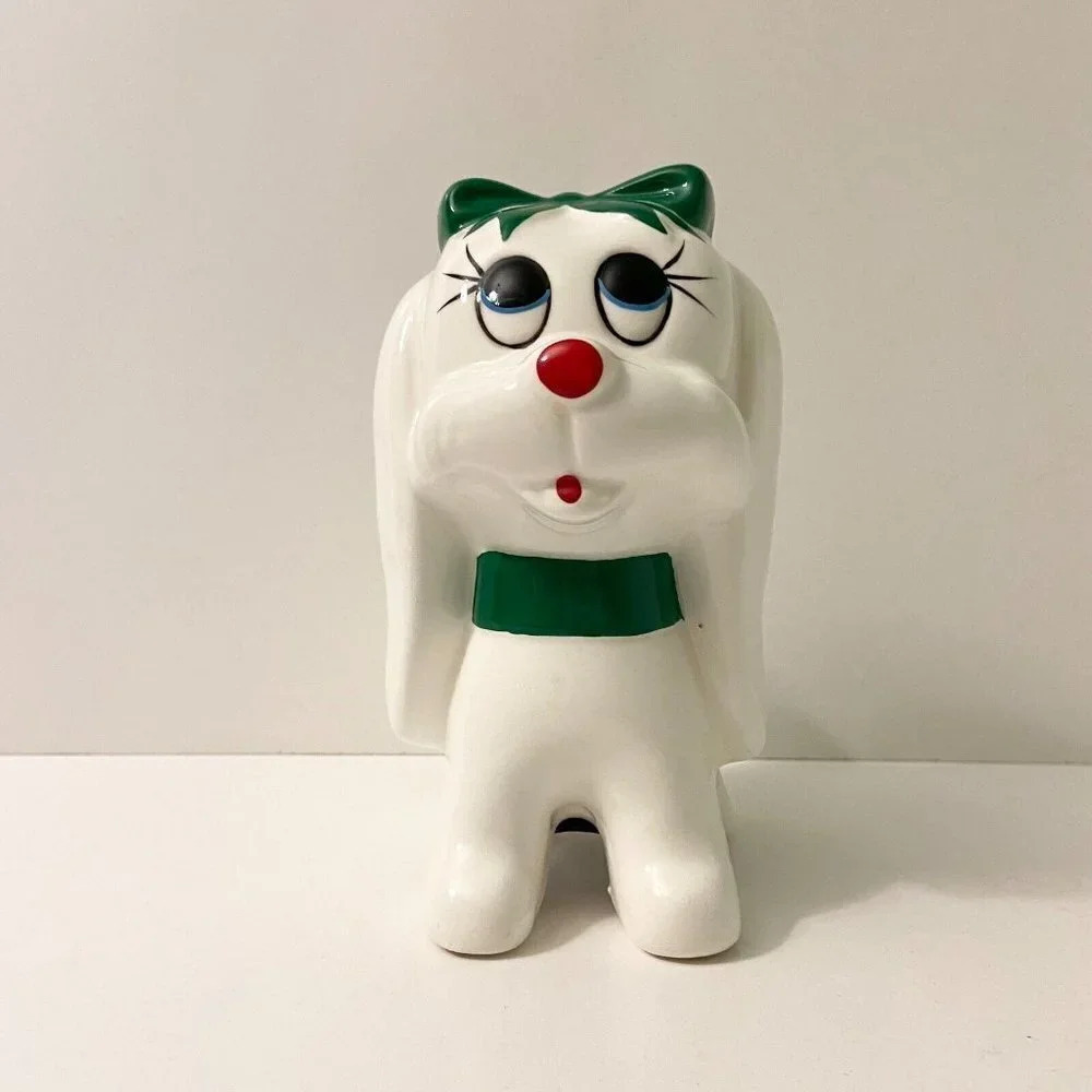 Vintage Giftcraft Dog Coin Bank Green Bowtie 6 Inch Tall Puppy Figurine Taiwan